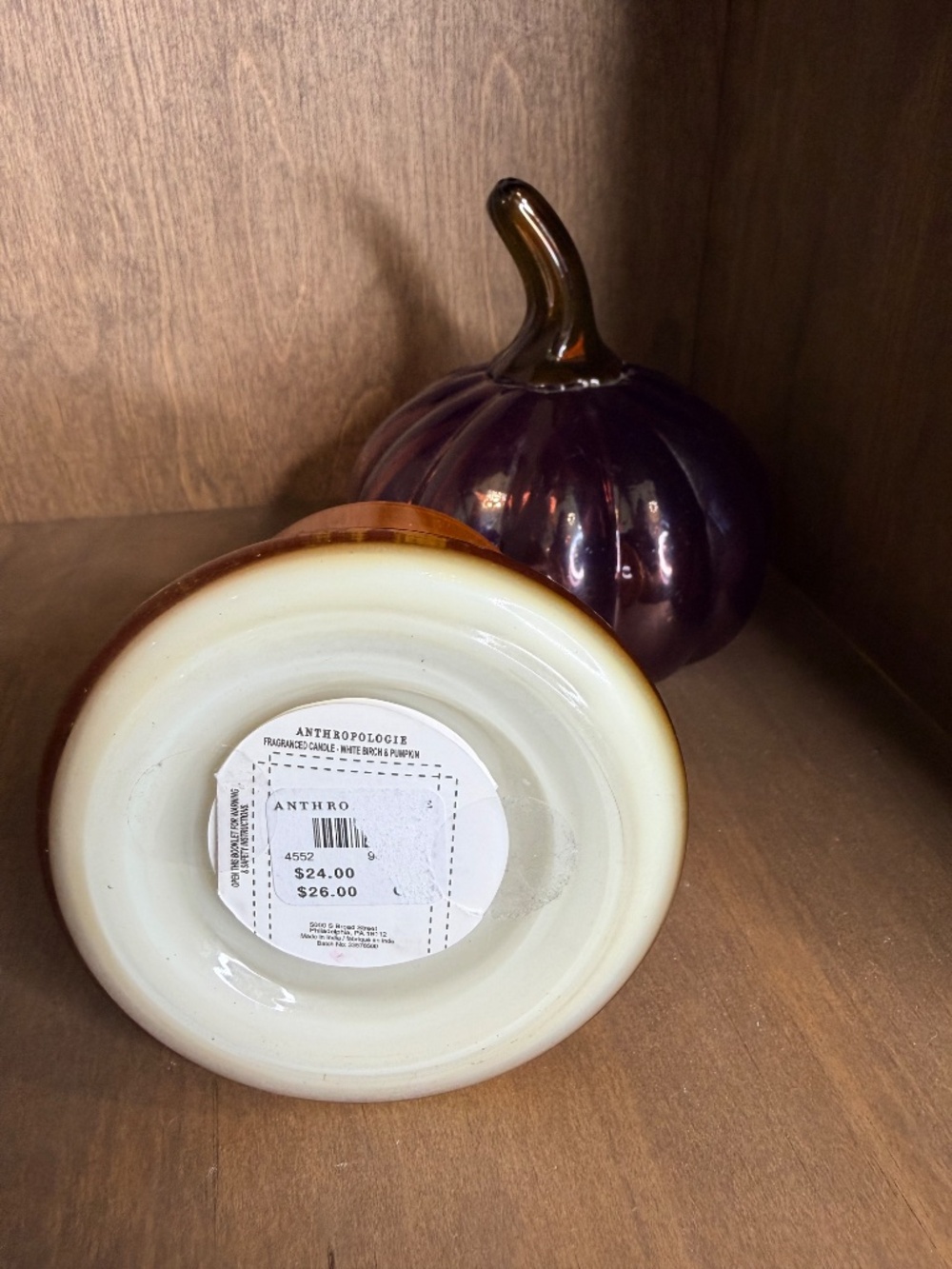 Anthropologie Glass Cloche Pumpkin Candle - Picture 3 of 5